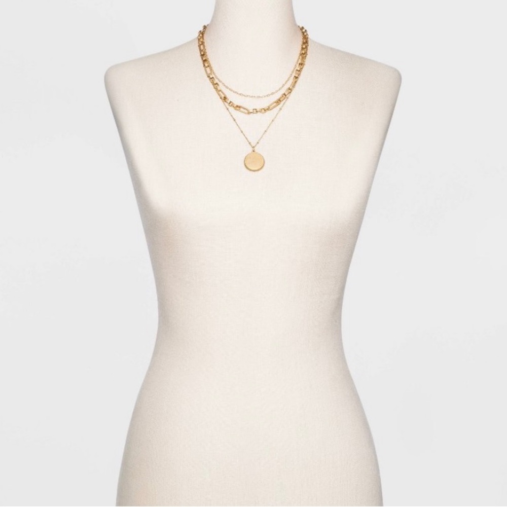 Disc Charm and Chain Layered Necklace -
Universal Thread Gold
